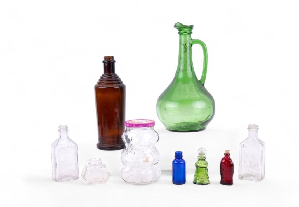 8 Vintage/Antique Glass Bottles, Jars, Decanters