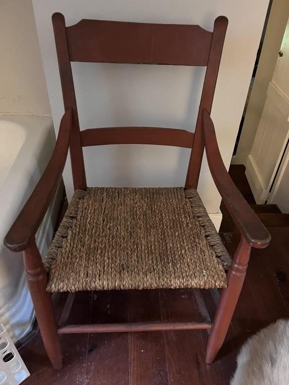 C. 1850 Luray VA Oak Armchair w/ Rush Seat