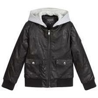 New Guess Boys Faux Leather Jacket with Hood, Size