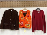 Button Up Jacket Autumn Vest & Red Sweater