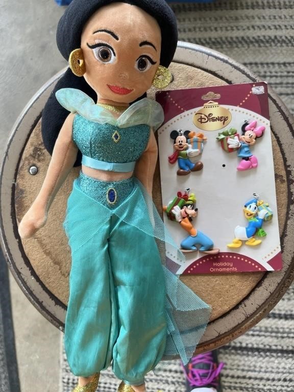 Jasmine doll and Disney ornaments