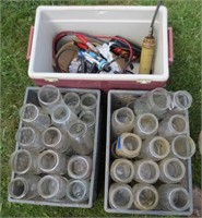Canning jars, jumper cables, grease gun