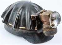 Vintage Leather Turtle Shell Miners Helmet & Lamp