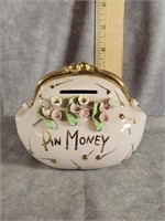 LEFTON PIN MONEY PINK CERAMIC COIN PURSE BANK