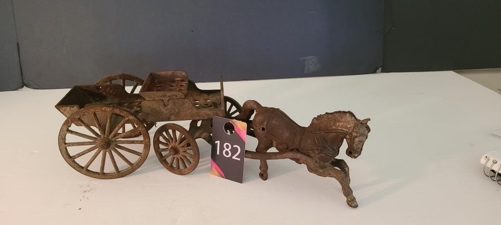 Vintage Cst Iron Horse Drawn Wagon 12"L