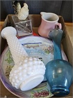 Tray Lot - Vintage Vases, Milk Glass / Hand blown