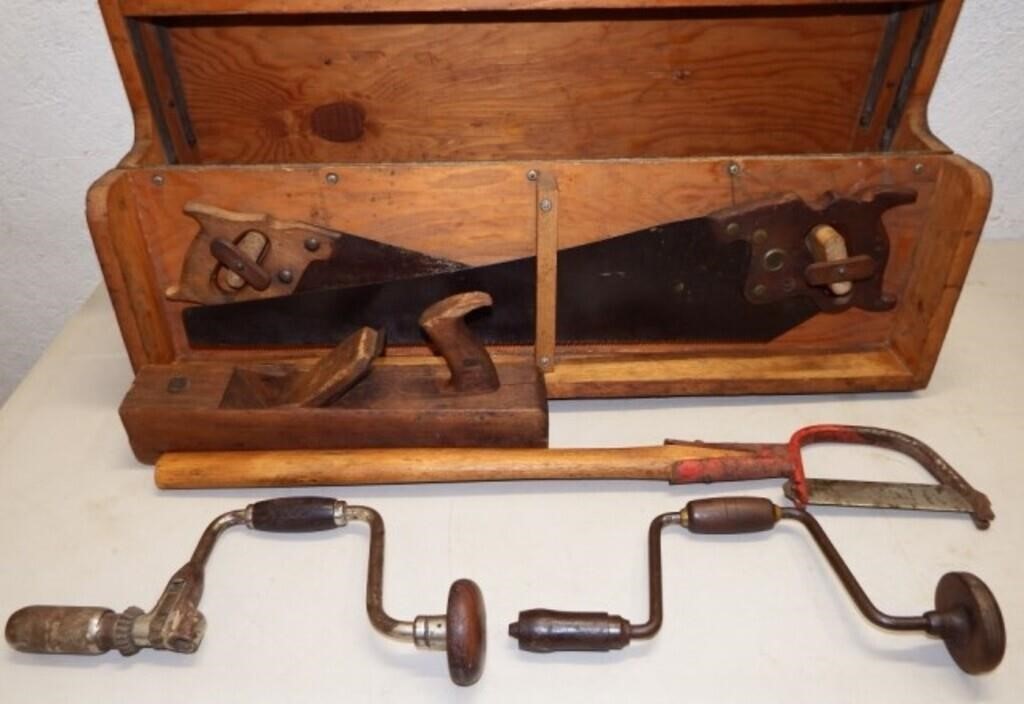 Vintage Carpenter's Chest / Toolbox & Tools