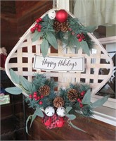 Happy Holidays - Basket w/decorations- hanging +