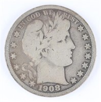 1908-D US BARBER SILVER HALF DOLLAR COIN