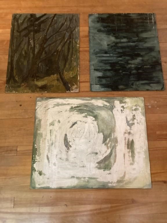 3 Unframed Abstract Paintings