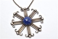 Sterling Silver & Blue Stone Pendant & Necklace