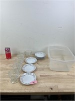Lot of glass and porcelain with tote