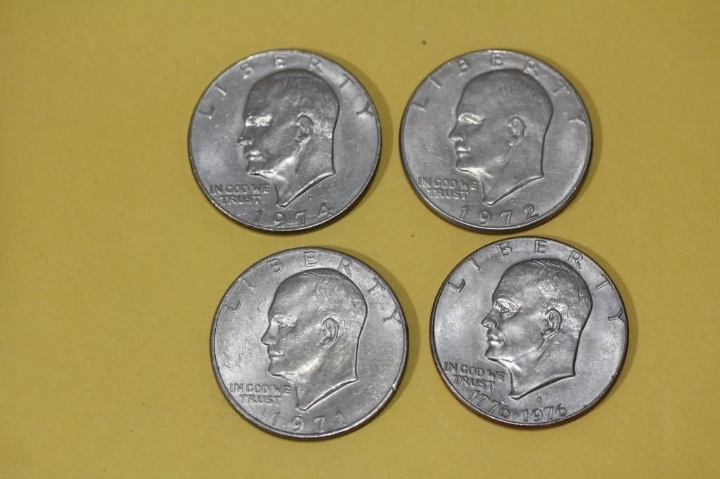 Lot of 4 Different Date Clad Ike Dollars