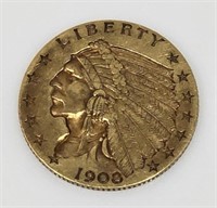 1908 Gold Indian Head Half Eagle $2.5 Coin