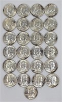 (25) 1954 Washington Silver Quarters
