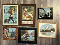 6 Vintage Sportsman Framed Prints (living room)
