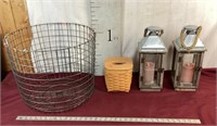 Longaberger Basket, Metal/Wood Lanterns & Large