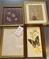 Vintage wall art / frame lot; butterfly & more