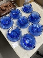 8 cup saucer sets blue depression