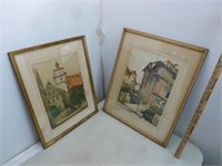 2 Framed & Matted Town Scene Prints by Marc