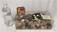 Vintage Buttons & Wood Spool Sewing Thread
