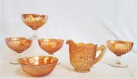 Lot Marigold Carnival Glass Dishes assorted