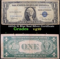 1935A $1 Blue Seal Silver Certificate Grades vg+
