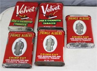 (5) PRINCE ALBERT & VELVET TOBACCO TINS