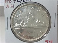 1947 Ptd 7 With Dot (au) Canadian Silver Dollar