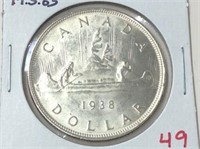 1938 (ms63) Canadian Silver Dollar