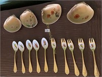 Hand Painted Spoons & Forks, Plus Scallop Shells