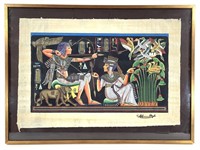 Contemporary Egyptian Papyrus Painting, Framed