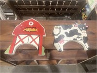 Wooden cow & barn