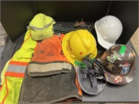 Safety helmets, vests, belt.