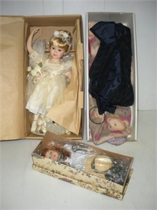 (2) Porcelain Dolls & Doll Clothes