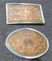 (2) Copper colored front belt buckles.