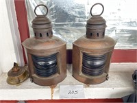 2 copper nautical  style hanging oil lamps