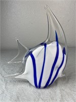 Glass Paperweight White/Blue Striped Fish