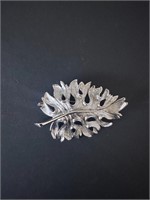 Elegant Silver Leaf Brooch by Monet