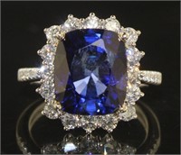 14kt Gold 9.35 ct Cushion Sapphire & Diamond Ring