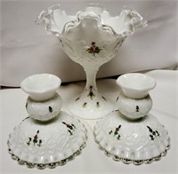 Fenton Violets in the Snow Spanish Lace 3 pces