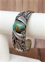 925 Turquoise Cuff Bracelet, approx 13.82mm,