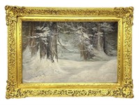Lg. 19th Century Oil on Canvas 'Snowy Trees'