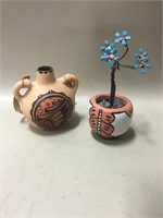 2 Small Native American Ceramic Decor - 6" Tallest