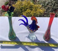 SwirlColored Glass Rooster, Vases , glass flowers