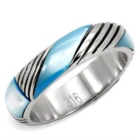 Stylish Diagonal Pattern & Conch Sea Blue Ring