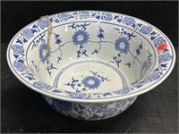 HAND PAINTED BLUE AND WHITE LARGE ORIENTAL BOWL