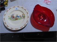 9" Bunnykin Plate , 8 "red Bowl
