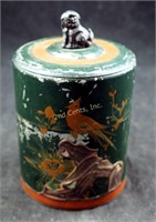 Antique Oriental Tin Tea Storage Canister Overlay