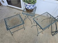 Set of 3 Green Metal Outdoor Tables